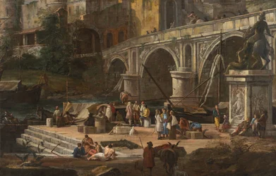 Vista de um porto fluvial, entre 1690 e 1699.