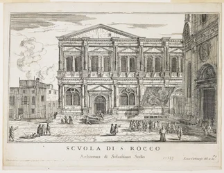 Vista da Confraria de São Rocco, placa dos edifícios e vistas de Veneza, 1703, 1750-53