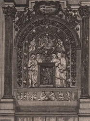 Altar da igreja de Santa Maria delle Grazie, de Luca della Robbia, Montepulciano, Toscana, Itália, xilogravura de Le cento citta d