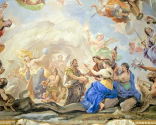 Nascimento do Homem, detalhe do ciclo de afrescos no Salão dos Espelhos por Luca Giordano (1634-1705), fresco, Palazzo Medici Riccardi, Florença