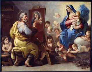 São Lucas pintando a Virgem Pintura de Luca Giordano (Fa Pesto) (1632-1705) Brest do século XVII, Museu de Belas Artes