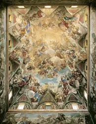 A glória celeste e o triunfo dos Habsburgos, do tecto sobre a grande escadaria
