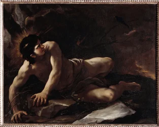 A tentação de São Bento, que se atira aos silvados para evitar as tentações. Pintura de Luca Giordano (1634-1705), Museo dell