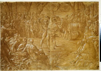 "A luta de boxe (pugilat) adversária da Sicília para Dares de Troy", c.1544 (desenho a tinta)