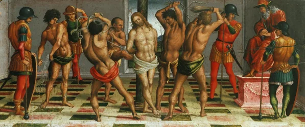 A Flagelação de Cristo Lamentação sobre o Cristo Morto, painel Predella, 1502.