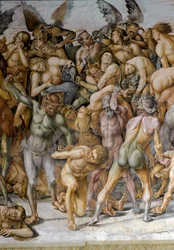 O fim do mundo - Pormenor representando os condenados. Fresco de Luca Signorelli (1445-1523), 1499-1504, Orvieto, Duomo, Cappella di San Brizio