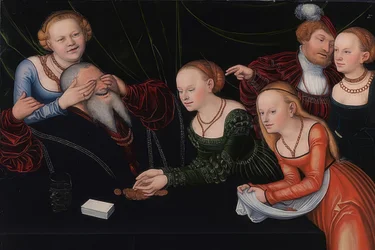Velho enfeitiçado por cortesãs. Por volta de 1537