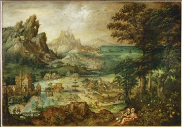 Paisagem com Judá e Tamar (pintura sobre madeira de carvalho)
