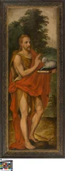 João Batista (à esquerda), Doador (à direita), Vanitas (fechado), Lucas de Heere, Museu de Belas Artes de Gand, S-101, painel aberto à esquerda