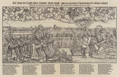 Frederico III, Eleitor da Saxônia e Martinho Lutero testemunhando o batismo de Cristo (gravura;)