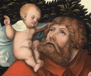 São Cristóvão carregando o Menino Jesus (detalhe) (óleo no painel)