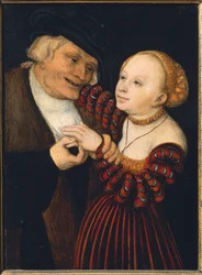 Áustria, Viena, The Old Man and the Young Woman, c.1530 (óleo sobre tela)