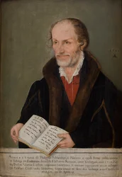Retrato de Philip Melanchthon (1497-1560) (óleo a bordo)