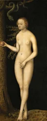 Renascença: A Queda do Homem: Eve par Cranach, Lucas, o Ancião (1472-1553), ca. 1510-1520. Óleo sobre madeira