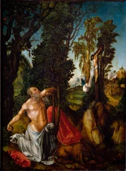 São Jerônimo em Penitência Pintura de Lucas Cranach, o Ancião (1472-1553) 1502 Sol. 55,5x41,5 cm Viena, Museu Kunsthistorisches