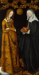 Santa Christine e St. Odile. Pintura de Lucas Cranach, o Ancião (1472-1553), óleo sobre madeira
