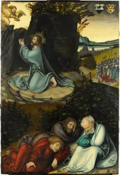 The Agony in the Garden, de Cranach, Lucas, o Ancião (1472-1553). Óleo sobre madeira, c.1540. Dimensões: 86,5x58,5 cm. Museu Kunstpalast, Duesseldorf