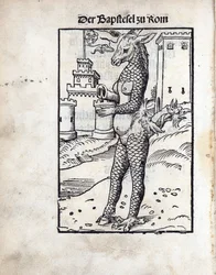 The Bapstesel zu Rom (The Papal Asse ou O Papa Asse de Roma), por Cranach, Lucas, o Ancião (1472-1553). Lenhador