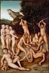 A Idade da Prata ou "Os Efeitos do Ciúme" Pintura de Lucas Cranach o Ancião (1472-1553) 1535 Sol. 0,74x0,51 m Paris, Musee du Louvre