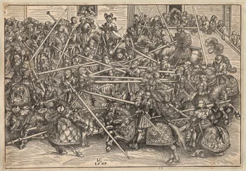 Tournoi - Torneio - Cranach, Lucas, o Ancião (1472-1553) - 1509 - Corte de madeira - 29,5x42,5 - Coleção Particular