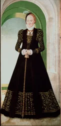 Retrato de Ana da Dinamarca (1532-1585) Esposa do Príncipe Eleitor Augusto da Saxônia (1526-1586) Pintura de Lucas Cranach o Jovem (1515-1586) 1565 Sol. 215x104 cm Museu Kunsthistorisches de Viena