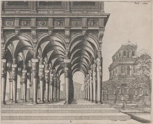 Loggia com termos de sátiro e um jardim