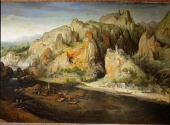 Paisagem montanhosa com forno de explosão (óleo sobre tela)