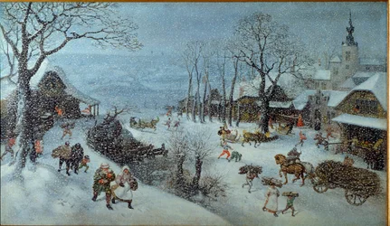 Inverno. Uma aldeia sob a neve