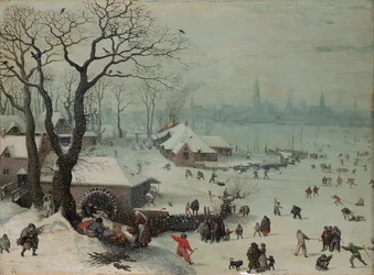 Paisagem de inverno com queda de neve perto de Antuérpia