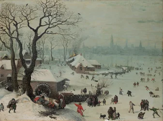Paisagem de inverno com queda de neve perto de Antuérpia