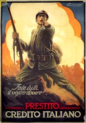 Cartaz de propaganda italiano da Primeira Guerra Mundial a anunciar obrigações de guerra