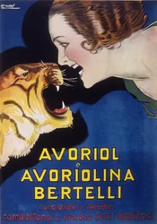 Pasta de dentes Avoriol e Avoriolina Bertelli (publicidade anos 1920 - 1930). Ilustração de Lucien Achille Mauzan (1883 - 1952).
