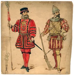 Beefeater e soldado espanhol, século XIX.