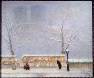 Notre Dame vista da margem esquerda em tempo de neve (óleo sobre tela)