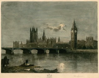 Westminster, à noite, colorido, gravura