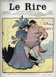 Na festa de Neuilly: cuidado - uma mulher vestida elegantemente fala com um lutador de desenho de Lucien Marie Francois Metivet (1863-1930) - o riso de 8 de junho