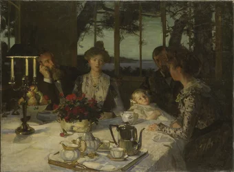 Parler dans le crepuscule - Talking in the Twilight, de Simon, Lucien (1861-1945). Óleo sobre tela. Dimensão : 140x190 cm. Nationalmuseum Stockholm