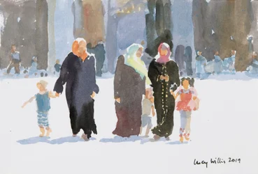 Visitando a Mesquita, Damasco, Síria, 2019 (w - c no papel)