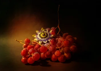Uvas exuberantes e flor-da-paixão