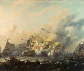 Uma batalha naval entre holandeses e ingleses