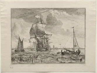 Cena marinha com Amsterdã à distância, 1701.
