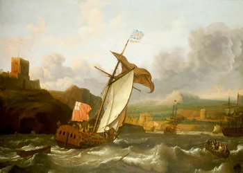 Um iate inglês a navegar para Plymouth, finais do século XVII (óleo sobre tela)