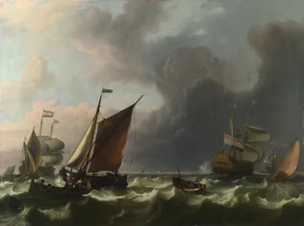 Homens de guerra holandeses e pequenos navios em uma brisa fresca perto de Enkhuizen, 1683