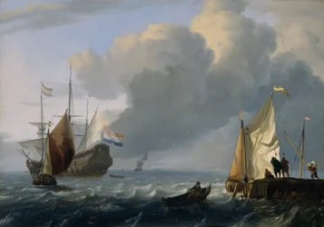 Fragata holandesa e outros navios ao largo da costa, c.1690 (óleo sobre painel de carvalho)