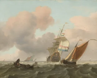 Mar agitado com navios