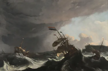 Navios de guerra em uma tempestade pesada Navios de guerra em uma tempestade pesada