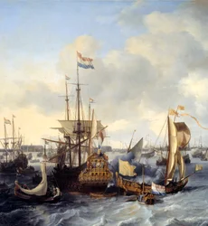 Vista do porto de Amesterdão a partir de Ij Detail. Pintura de Ludolf Backhuyzen (1631-1708) 1666 Sol. 1,28x2,21 m