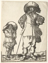Cavalier de pé e menino mendigo.