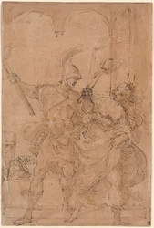 Alexandre e Thaïs incendiando Persépolis, provavelmente c.1592 (caneta e tinta)