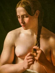 Uma mulher a pregar o cabelo, pormenor